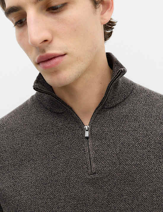 Pull 100 % coton textur&eacute; avec encolure &agrave; fermeture &agrave; glissi&egrave;re