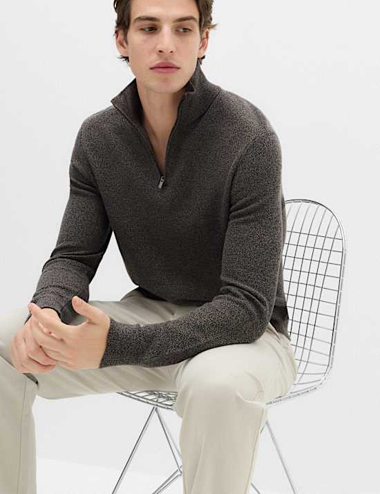 Pull 100 % coton textur&eacute; avec encolure &agrave; fermeture &agrave; glissi&egrave;re