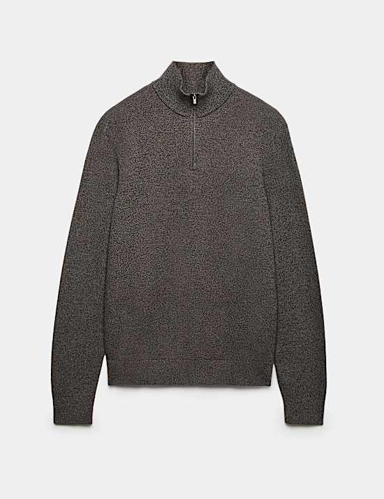 Pull 100 % coton textur&eacute; avec encolure &agrave; fermeture &agrave; glissi&egrave;re
