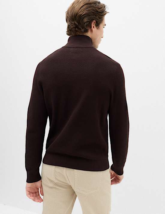 Pull 100 % coton textur&eacute; avec encolure &agrave; fermeture &agrave; glissi&egrave;re