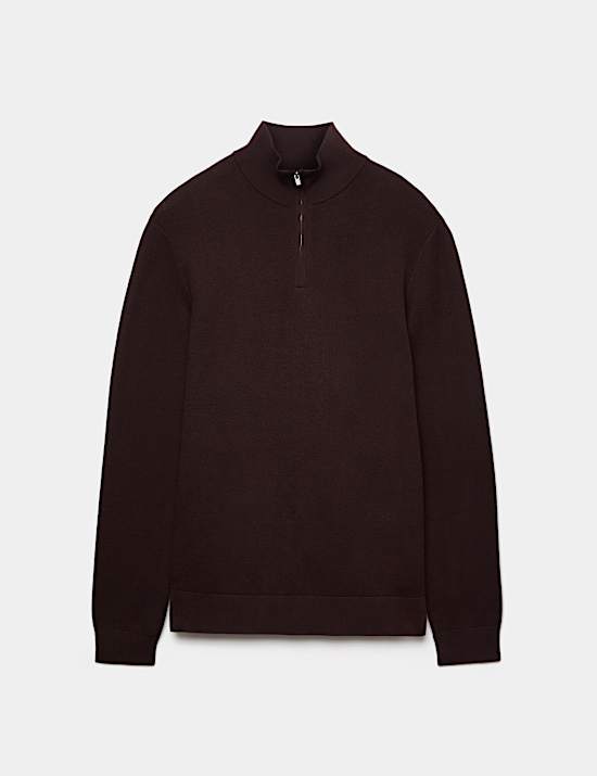 Pull 100 % coton textur&eacute; avec encolure &agrave; fermeture &agrave; glissi&egrave;re
