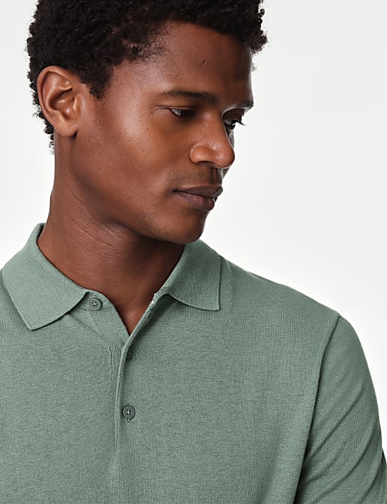 Silk Cotton Knitted Polo Shirt SOFT GREEN Knitted Polo Shirts M S US