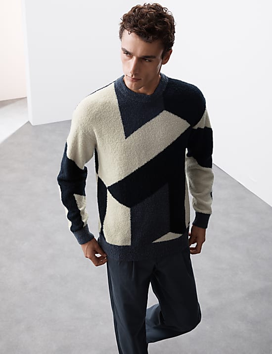 Merino Wool Rich Boucle Crew Neck Jumper