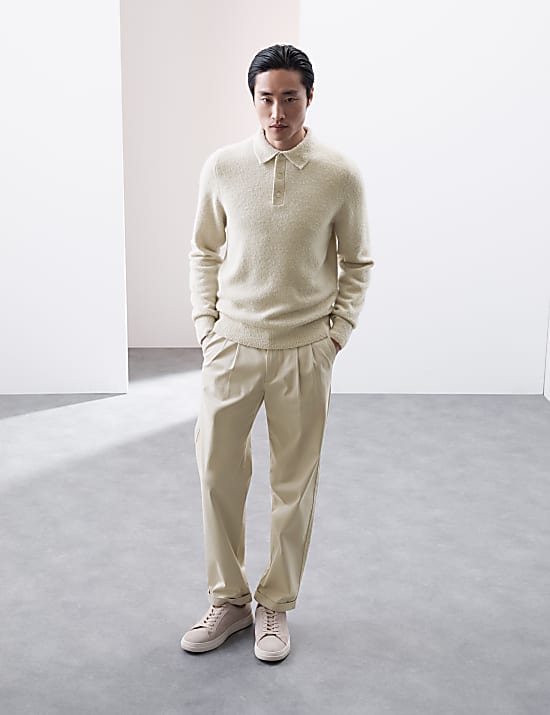 Merino Wool Blend Boucle Knitted Polo Shirt