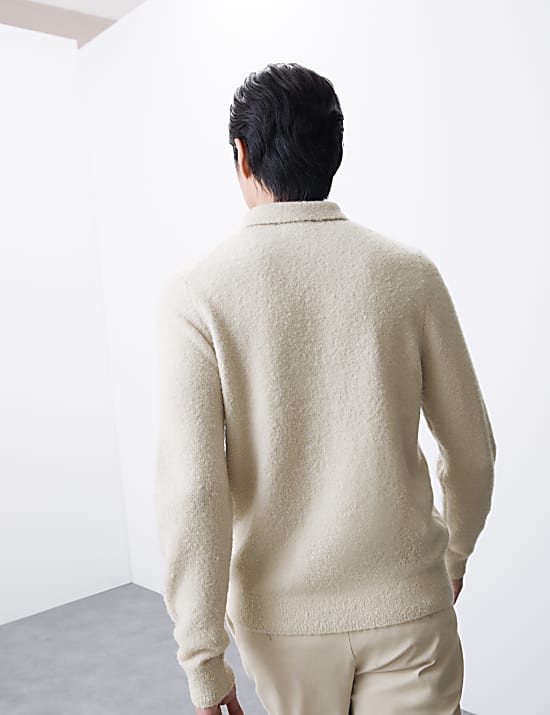 Merino Wool Blend Boucle Knitted Polo Shirt
