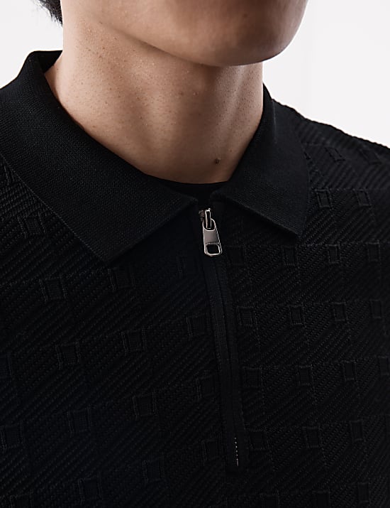 Gebreid poloshirt van puur katoen met structuur