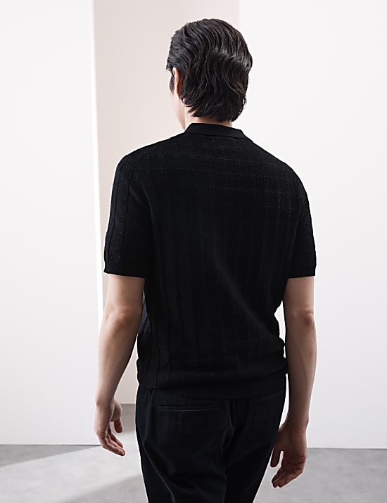 Gebreid poloshirt van puur katoen met structuur