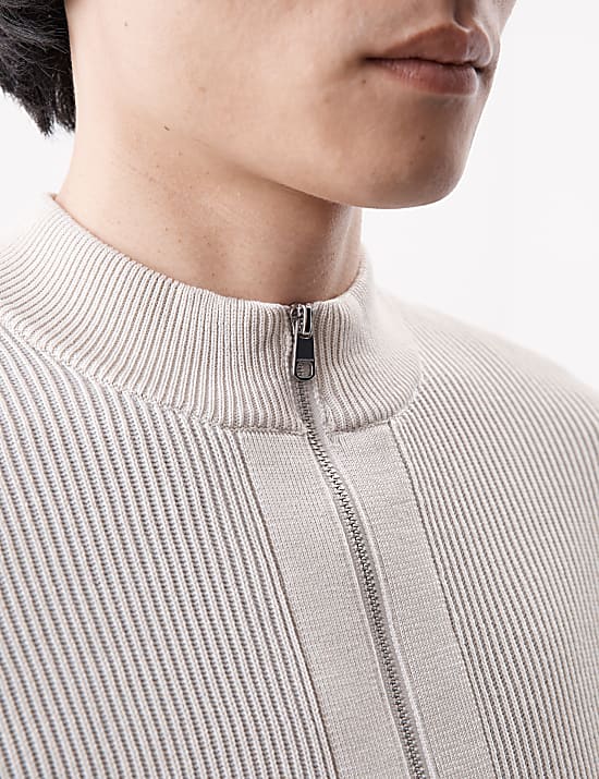 Πλεκτό τζάκετ με ριμπ ύφανση από μερσεριζέ βαμβάκι