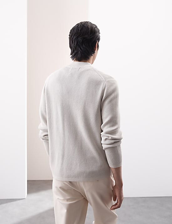 Πλεκτό τζάκετ με ριμπ ύφανση από μερσεριζέ βαμβάκι