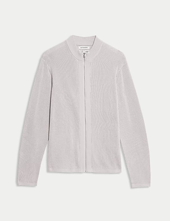 Πλεκτό τζάκετ με ριμπ ύφανση από μερσεριζέ βαμβάκι