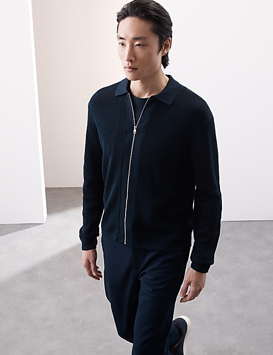 Mercerised Cotton Ribbed Knitted Jacket