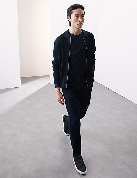 Mercerised Cotton Ribbed Knitted Jacket