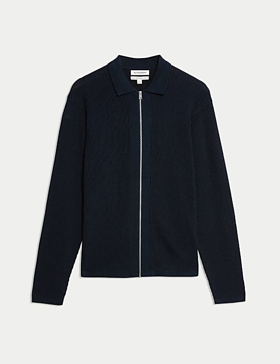Mercerised Cotton Ribbed Knitted Jacket