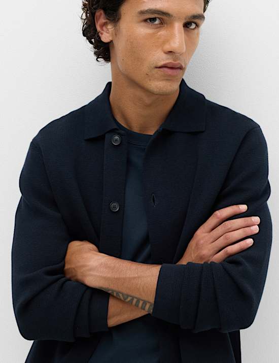 Cotton Blend Milano Knit Overshirt