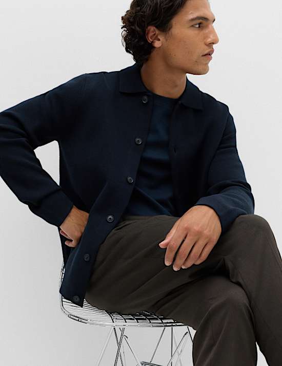 Cotton Blend Milano Knit Overshirt
