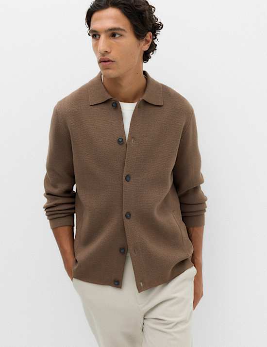 Cotton Blend Milano Knit Overshirt