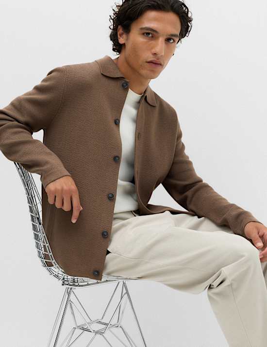 Cotton Blend Milano Knit Overshirt