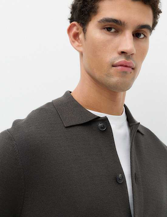 Cotton Blend Milano Knit Overshirt