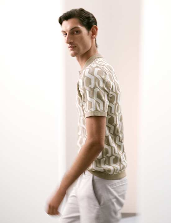 Zuiver katoenen gestreept tricot poloshirt