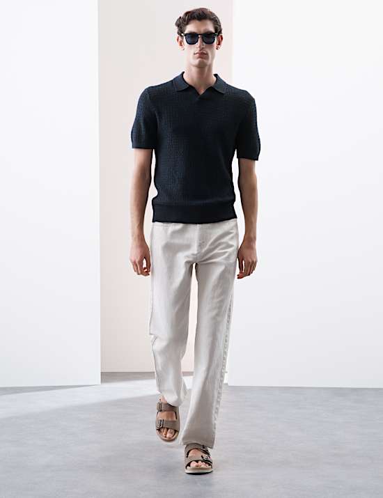 Polo en maille de coton &agrave; col ouvert