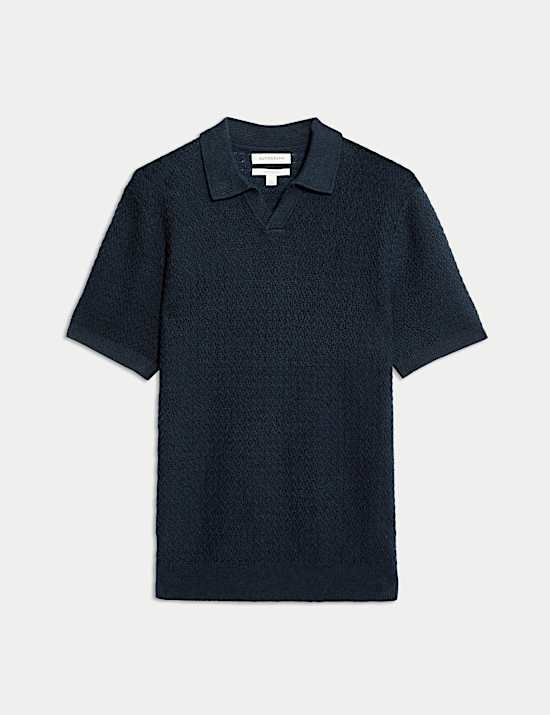 Polo en maille de coton &agrave; col ouvert