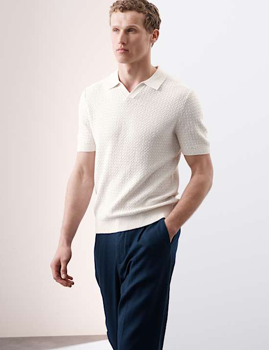 Gebreid linnenrijk poloshirt met open kraag