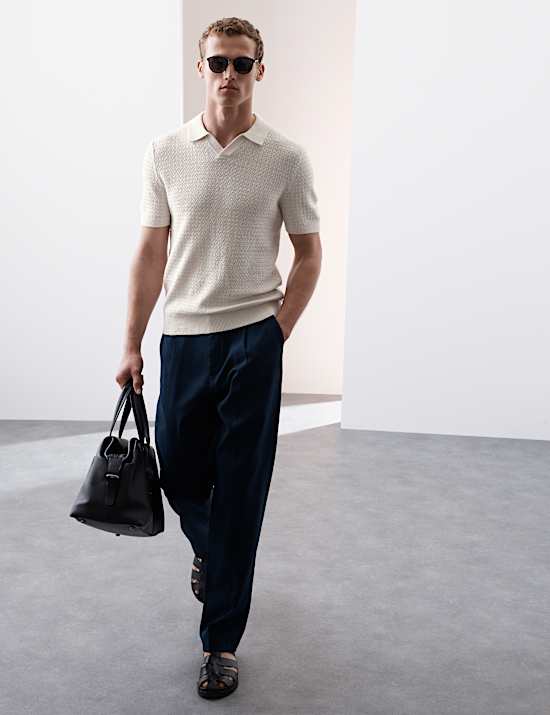 Linen Rich Knitted Open Neck Polo Shirt