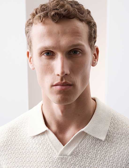 Linen Rich Knitted Open Neck Polo Shirt