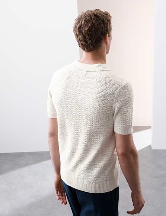 Linen Rich Knitted Open Neck Polo Shirt