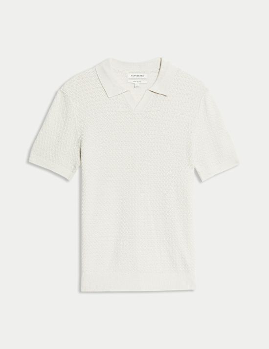 Linen Rich Knitted Open Neck Polo Shirt