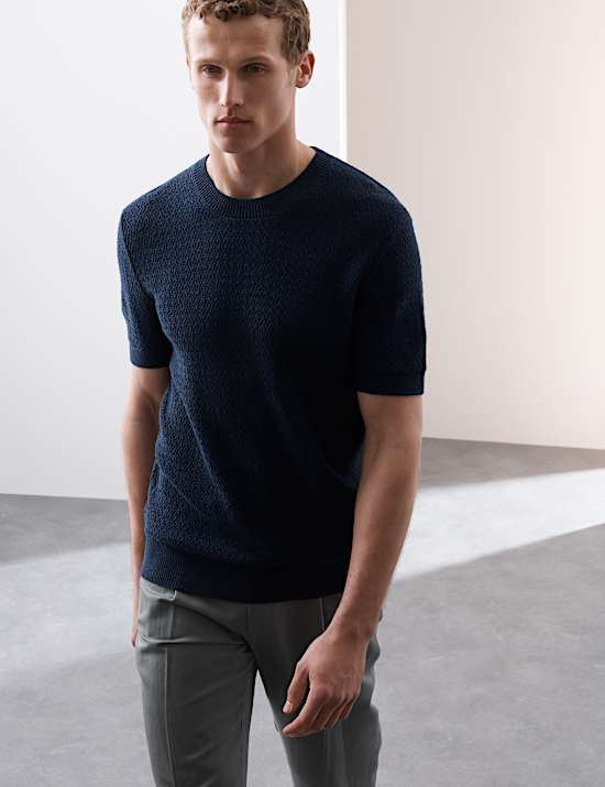 Linen Blend Textured Knitted T-Shirt
