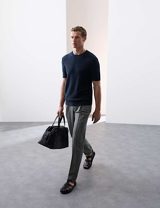 Linen Blend Textured Knitted T-Shirt