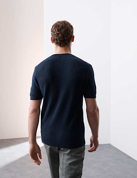 Linen Blend Textured Knitted T-Shirt