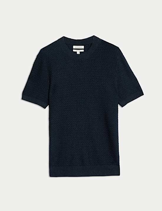 Linen Blend Textured Knitted T-Shirt