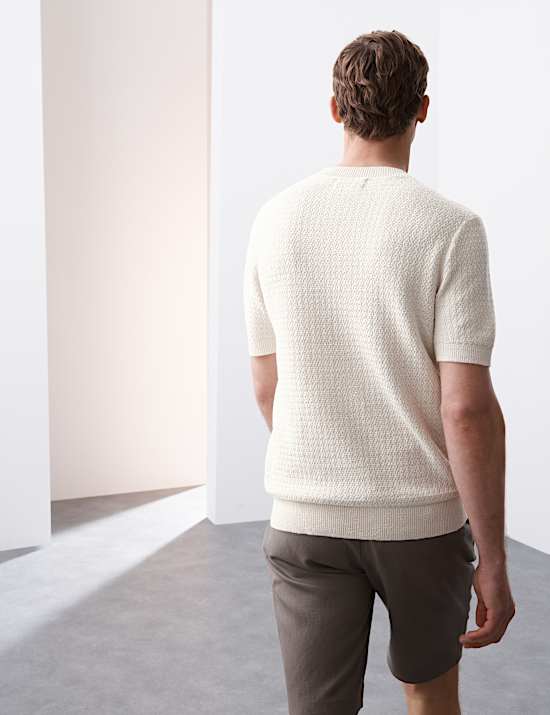 Linen Blend Textured Knitted T-Shirt