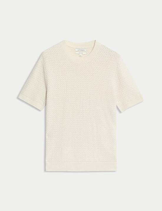 Linen Blend Textured Knitted T-Shirt