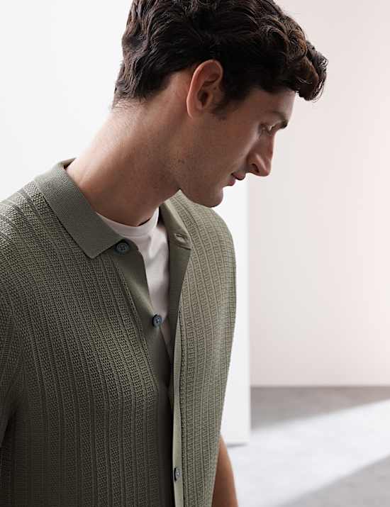 Πλεκτή μπλούζα πόλο με ανάγλυφη υφή και υψηλή περιεκτικότητα σε βισκόζη