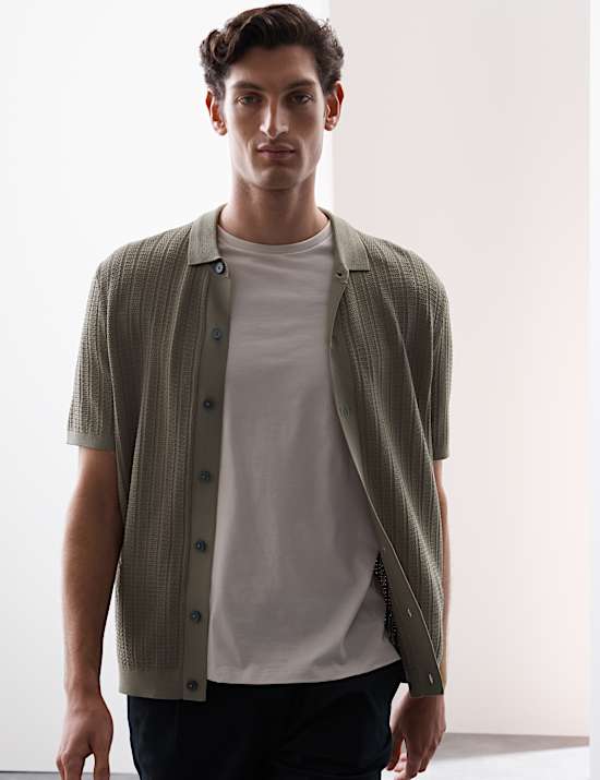 Πλεκτή μπλούζα πόλο με ανάγλυφη υφή και υψηλή περιεκτικότητα σε βισκόζη