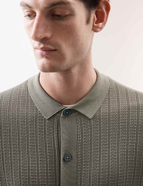 Πλεκτή μπλούζα πόλο με ανάγλυφη υφή και υψηλή περιεκτικότητα σε βισκόζη