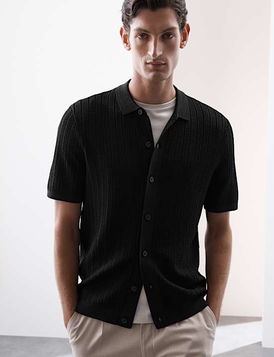 Textured Viscose Rich Knitted Polo Shirt