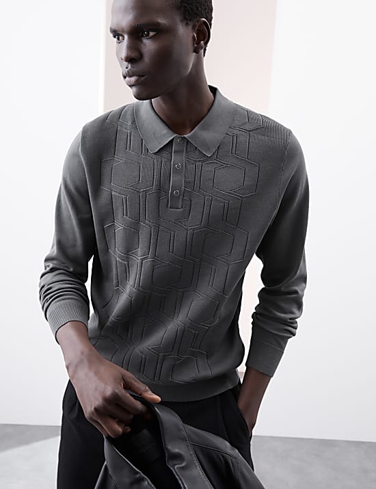 Polo en maille 100&nbsp;% coton à motif géométrique