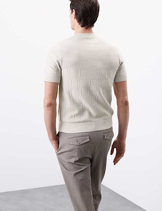 Mercerised Cotton Geometric Texture Knitted T-Shirt