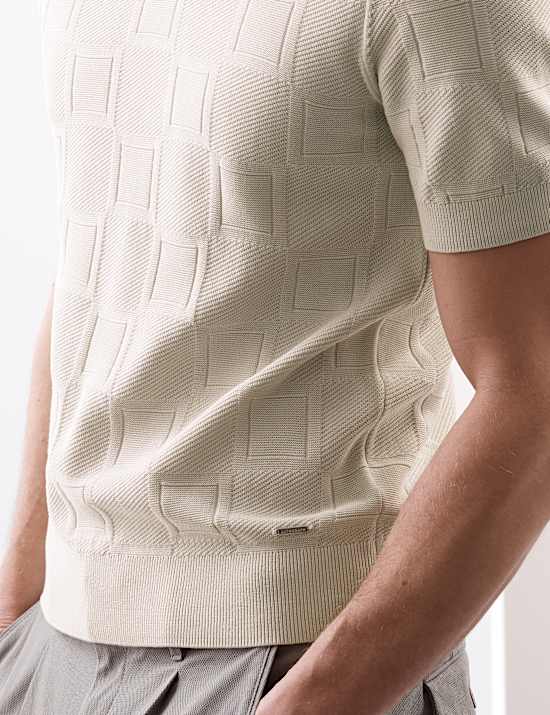 Mercerised Cotton Geometric Texture Knitted T-Shirt