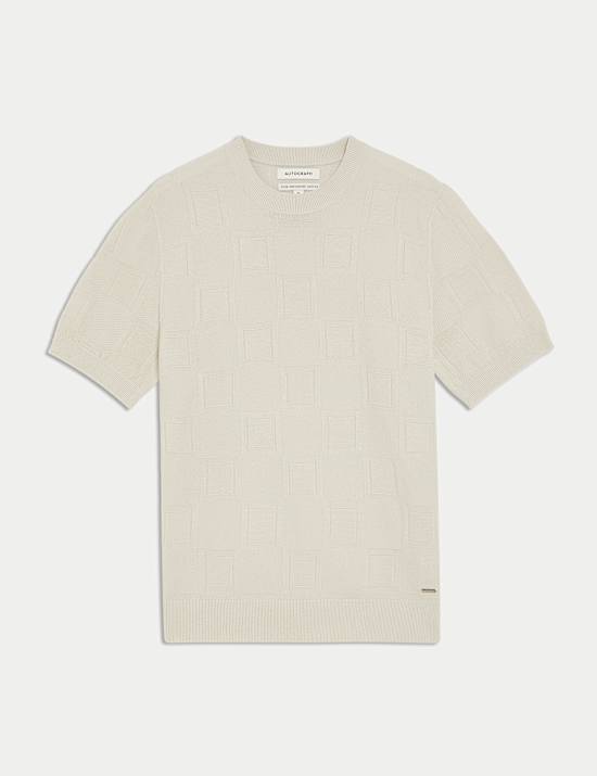 Mercerised Cotton Geometric Texture Knitted T-Shirt