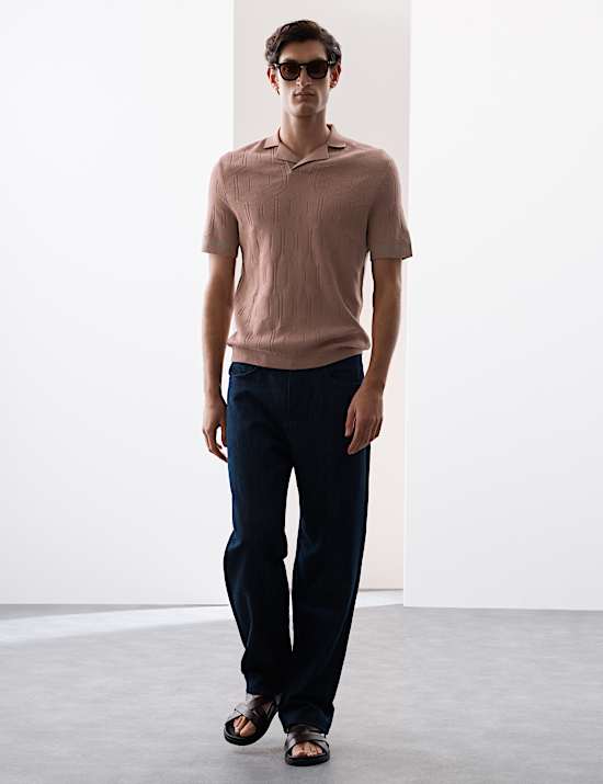 Mercerised Cotton Textured Knitted Polo Shirt