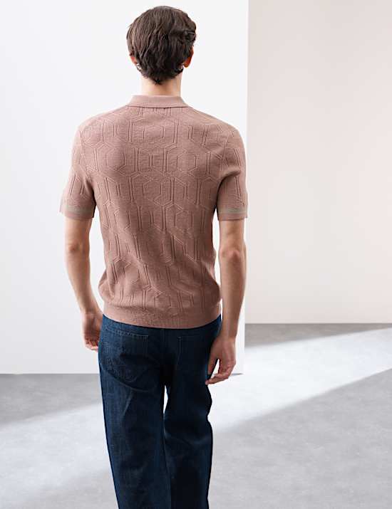 Mercerised Cotton Textured Knitted Polo Shirt