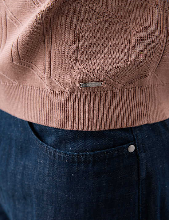 Mercerised Cotton Textured Knitted Polo Shirt