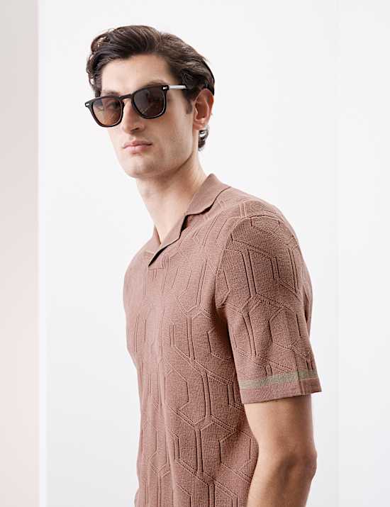 Mercerised Cotton Textured Knitted Polo Shirt