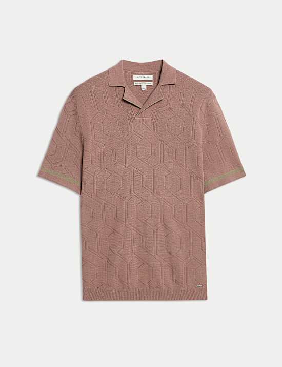 Mercerised Cotton Textured Knitted Polo Shirt