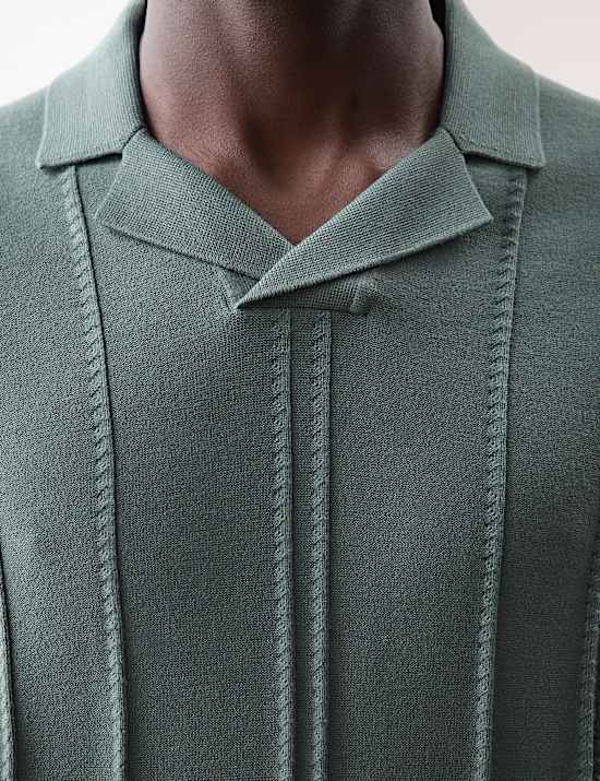 Pointelle Open Neck Knitted Polo Shirt